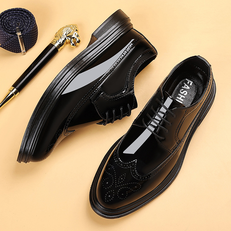 Men Shoes Oxford - Sepatu Brogue Kulit Paten Pria, Sepatu