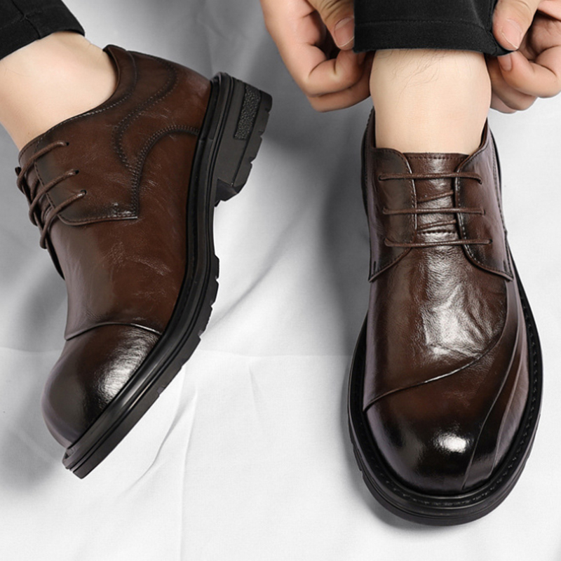 Men Shoes Oxford - Sepatu Kulit Asli Coklat Mengkilap Model