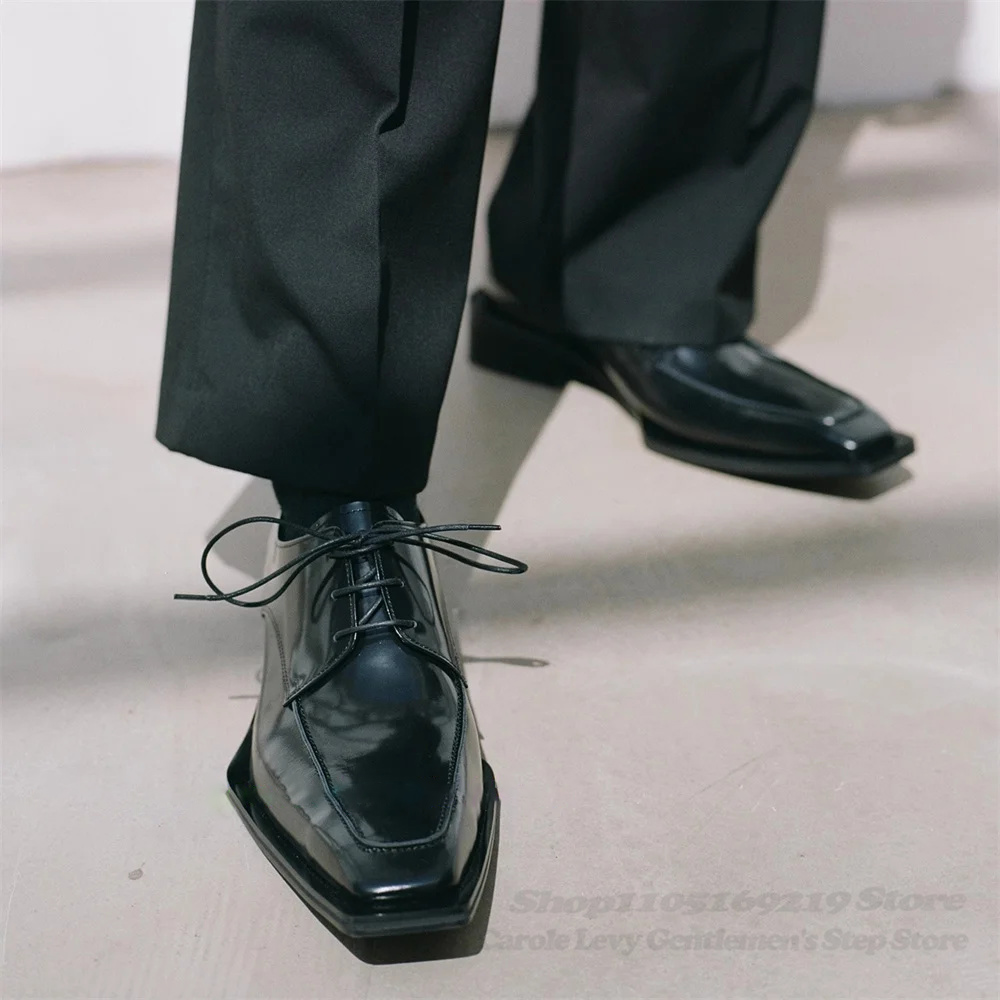 Men Shoes Oxford - Sepatu Derby Kulit Paten Hitam Pria