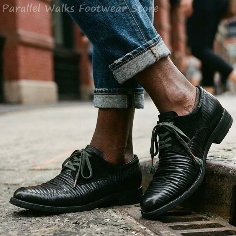 Sepatu Derby Kulit Lipit Pria, - Men Shoes Oxford ulasan dan harga