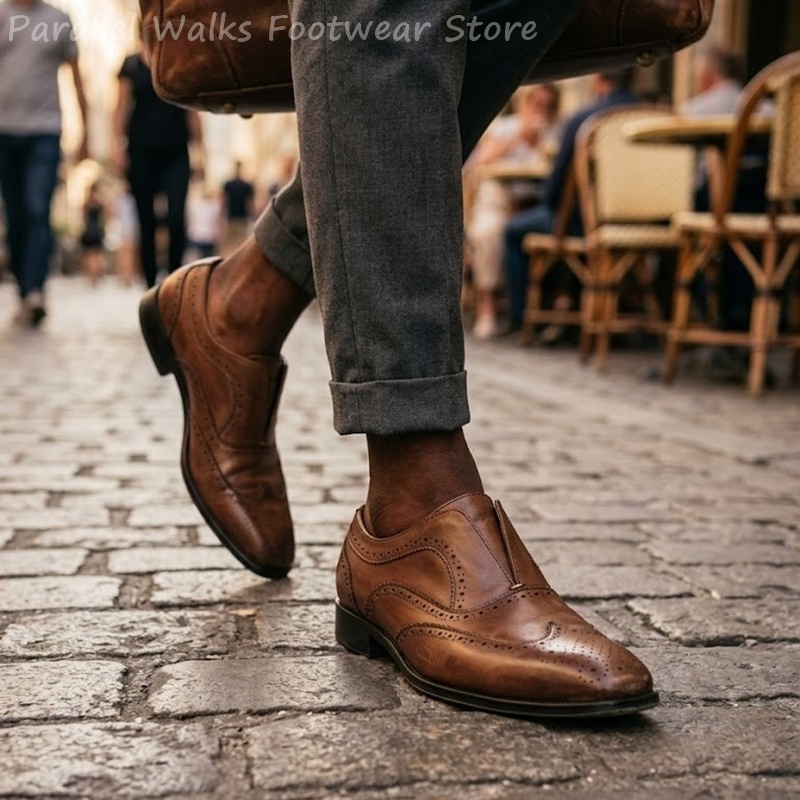 Sepatu Brogue Kulit Coklat Pri - Men Shoes Oxford ulasan dan harga