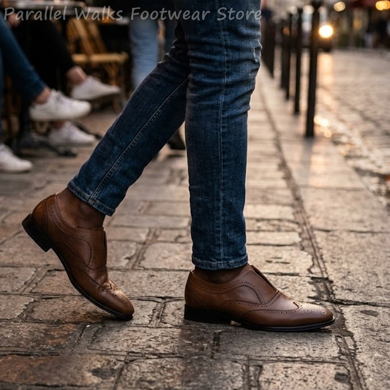 Sepatu Brogue Kulit Coklat Pri - Men Shoes Oxford ulasan dan harga